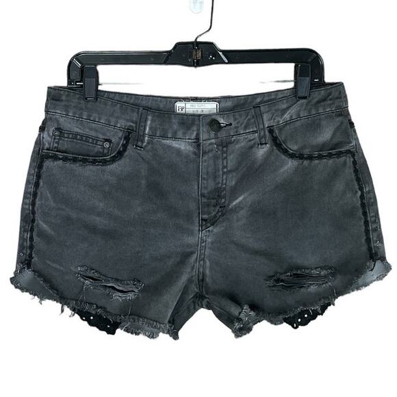 Free People Distressed Shorts Frayed Hem Gray Denim Black Trim Size 29 - Picture 1 of 10